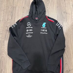 F1 Mercedes AMG Petronas Black Hoodie with Red and White Accents